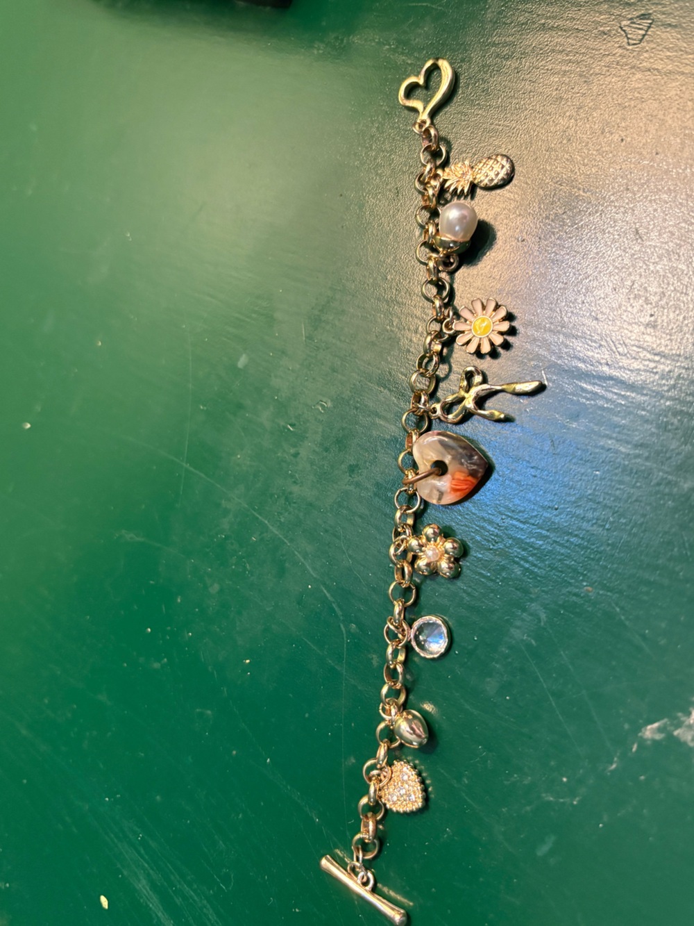 Gold-Tone Floral & Heart Charm Bracelet - Gold, Pearl & Multi